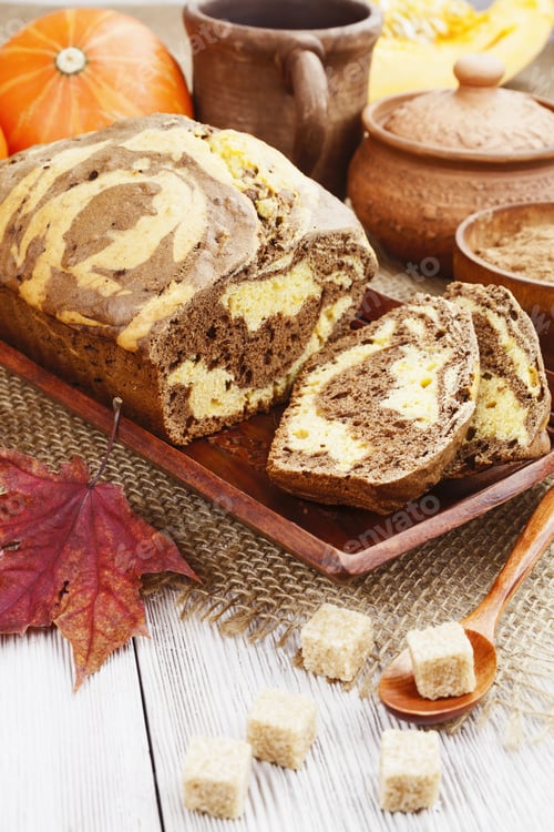Preview: Homemade Pumpkin Cake With Cocoa On The Table