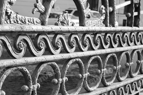 Preview: Old Metal Ornate Fence In Saint-Petersburg, Russia. Black And White.