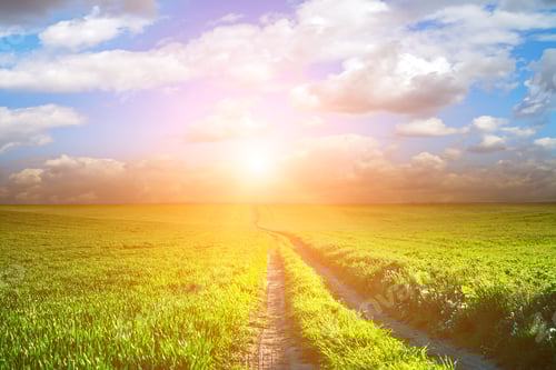 Preview: Green Field And Beautiful Sunset