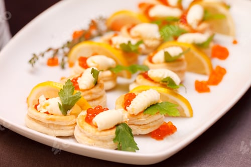Preview: Canapes With Red Caviar And Lemon