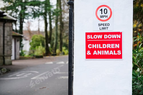 Preview: Slow Down Road Safety Caution Children And Animals At Zoo Entrance