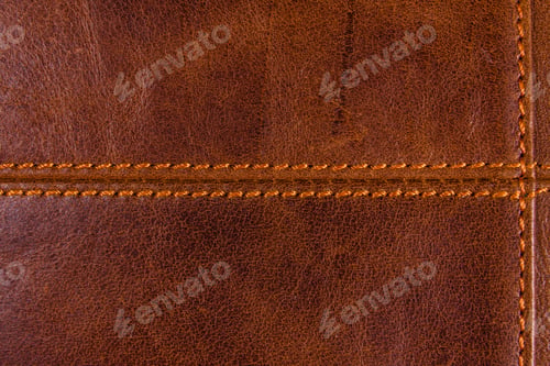 Preview: Texture Of Natural Brown Leather And Stitches
