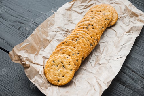 Preview: Crackers With Flax Seed Set, On Black Wooden Background