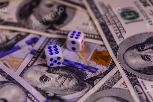 Preview: Dice On One Hundred Dollar Bills. Gamble Concept