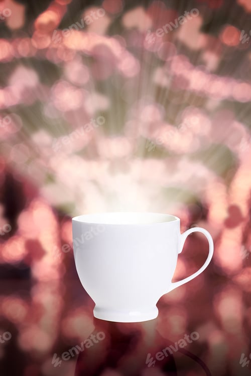 Preview: Coffee Cup Against Bokeh Background With Hearts