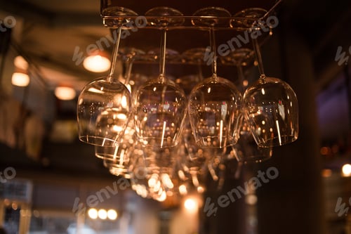Preview: Many Shiny Empty Clear Glass For Wine In Restaurant
