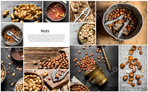 Preview: Food Collage Of Nuts.