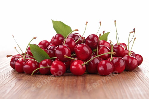 Fresh Ripe Cherries on a Wooden Table