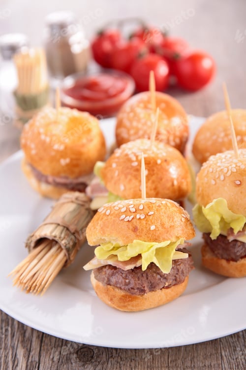 Preview: Delicious Appetizer Mini Burgers Served on Plate