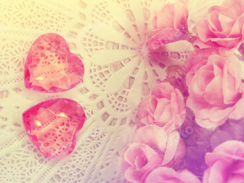 Preview: Crystal Gem Two Ruby Hearts And Roses Flowers Love Valentine'S Day Background