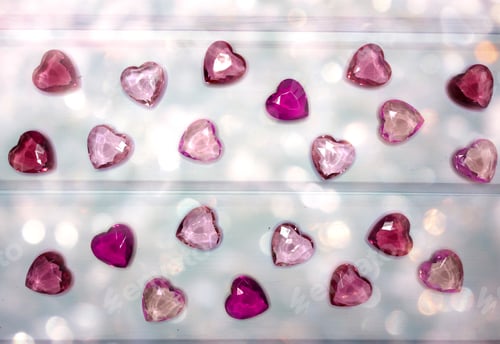 Preview: Love Valentine'S Day With Gem Crystals Pair Of Hearts On Shiny Background