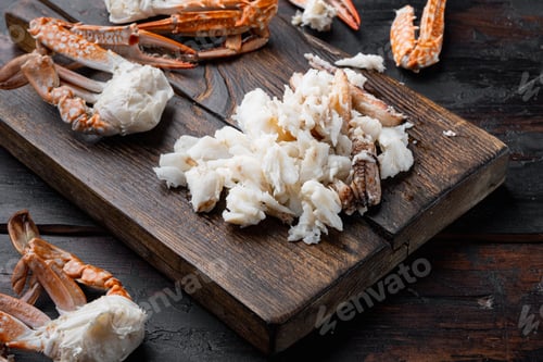 Preview: Boiled Crab Food Set, On Wooden Cutting Board, On Dark Wooden Background
