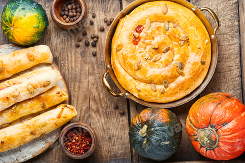 Preview: Moldovan Pie Made Of Yeast Puff Pastry.Pie With Pumpkin.Placinta