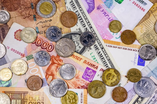 Preview: Multi Currency Background. Euro, American Dollars, Ukrainian Hryvnias, Egyptian Pounds, Russian