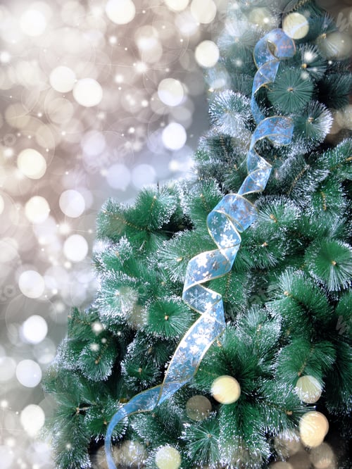 Preview: Christmas Tree New Year Lights Winter Background With Garland Bokeh