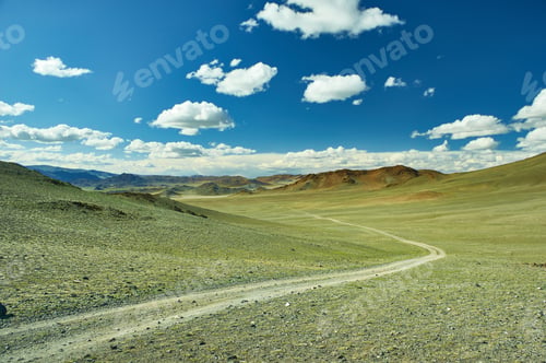 Preview: Mongolian Altai. Scenic Valley On The Background Of The Snowcapped Mountains.
