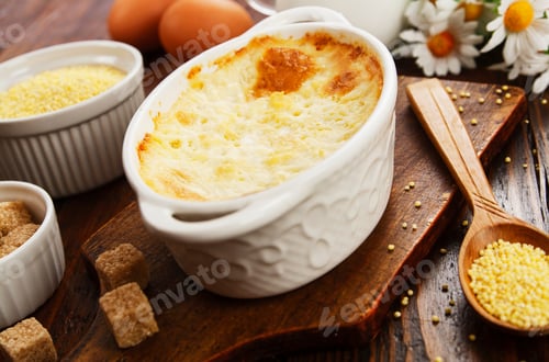 Preview: Homemade Millet Casserole On A Wooden Table