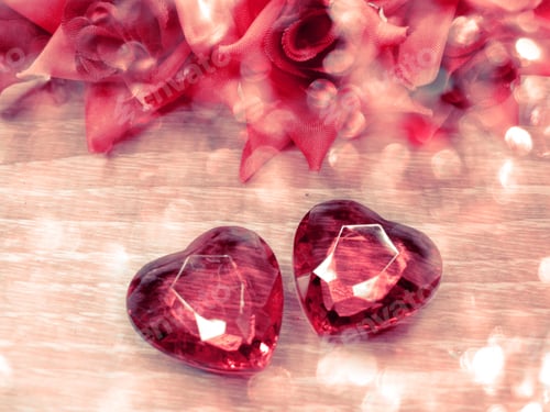 Preview: Crystal Gem Two Ruby Hearts And Roses Flowers Love Valentine'S Day Background