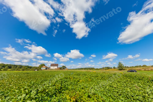 Preview: House In A Field In The Background Of Mountains