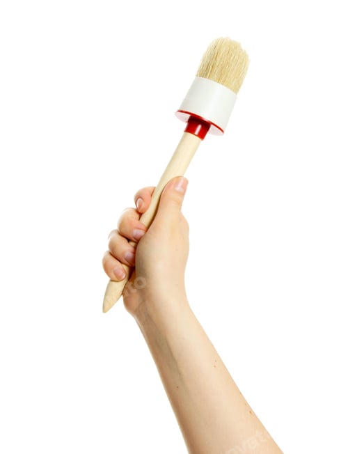 Preview: Working Tools. Brush In A Hand On A White Background.