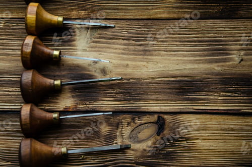 Preview: Different Gravers For Jewelry On A Wooden Background