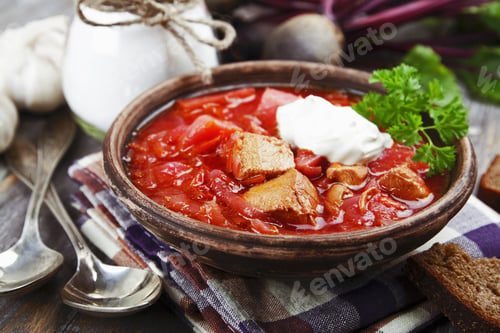 Preview: Soup With Red Beets. Russian Traditional Borsch