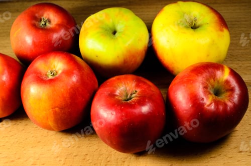Preview: Pile Of The Red Apples On A Wooden Table. Top View
