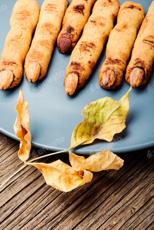 Preview: Halloween Finger Cookies On Wooden Table. Halloween Party.