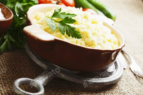 Preview: Potato Puree In A Ceramic Bowl On The Table