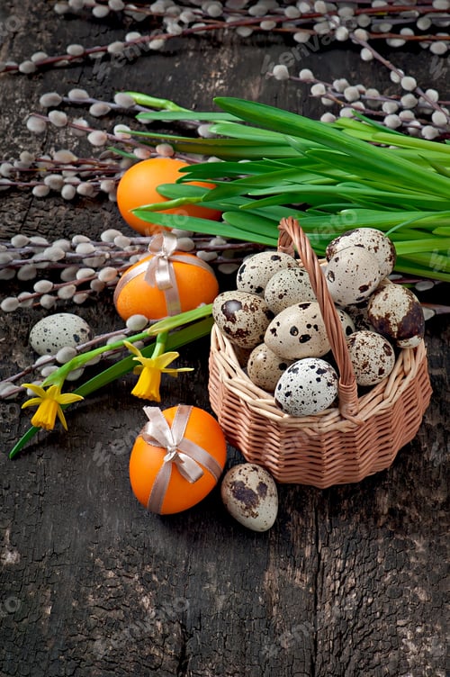 Preview: Easter Basket On A Wooden Background