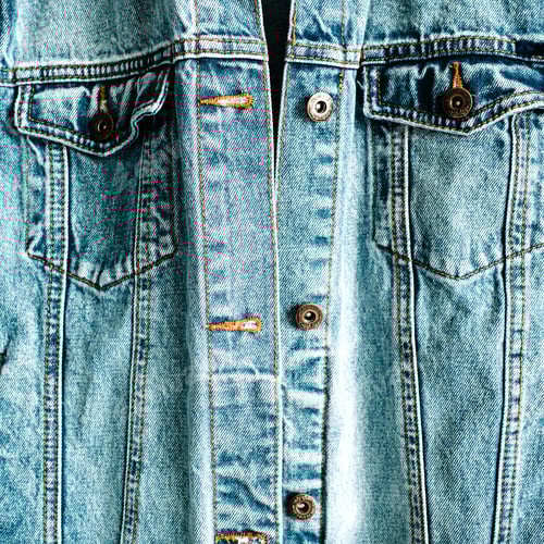Preview: Beautiful Trendy Blue Denim Jeans Jacket. Fashion Concept. Flat Lay, Top View