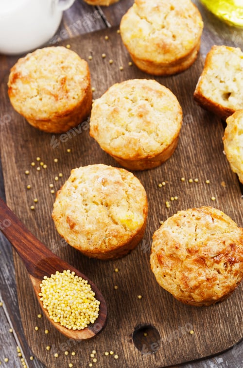 Preview: Unsweetened Millet Muffins On A Wooden Table