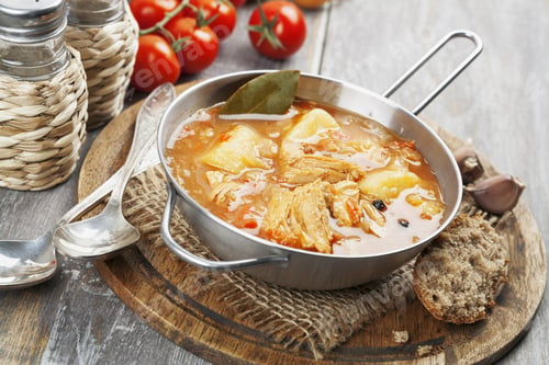 Preview: Soup With Cabbage And Meat. Russian Traditional Dish