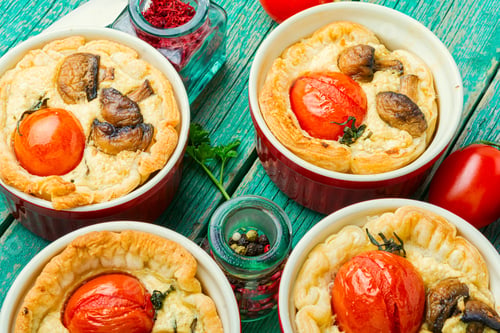 Preview: Homemade Tart With Tomatoes, Mushrooms And Feta Cheese.Cherry Tomato Tart
