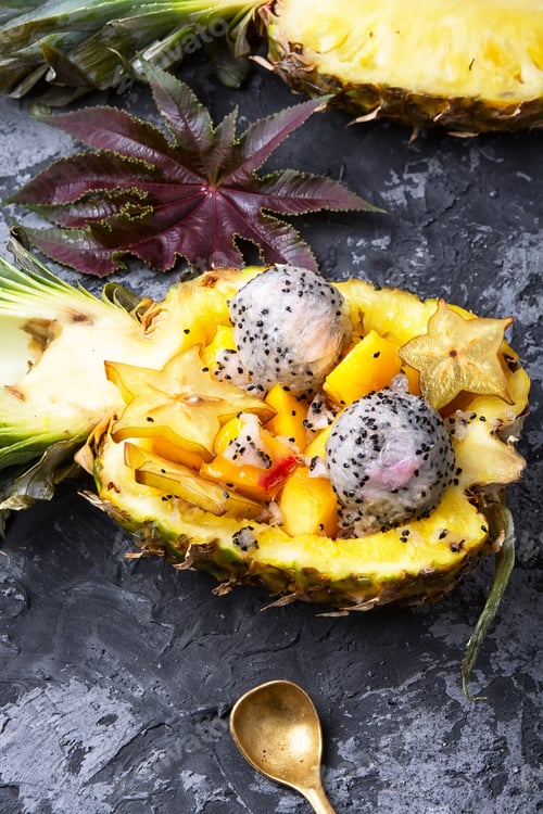 Preview: Exotic Fruit Salad Of Tropical Fruit In Pineapple