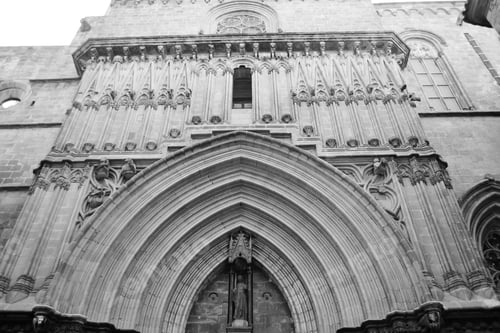 Preview: Gothic Barcelona Cathedral (Santa Eulalia Or Santa Creu), Spain. Black And White.