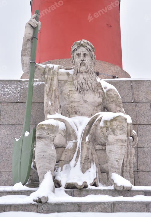 Preview: Statue Of Allegory Of The Dnieper River At The Base Of The Rostral Column In St.Petersburg, Russia.