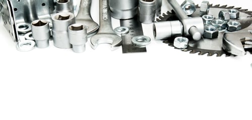 Preview: Metal Working Tools. Metalwork. Saw, Spanner, Ruler And Others Tools On White Background.