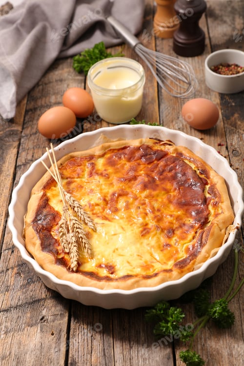 Preview: Homemade Quiche And Ingredient On Wood Background