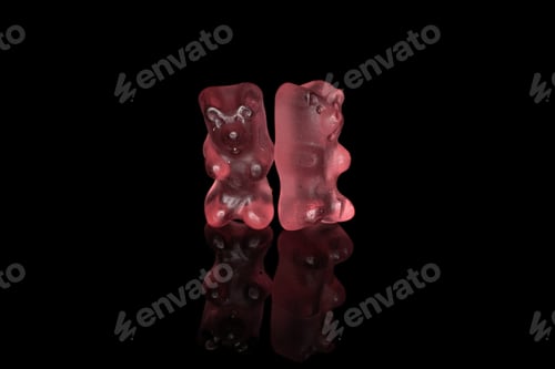Preview: Group Of Two Whole Gummy Bear Isolated On Black Glass
