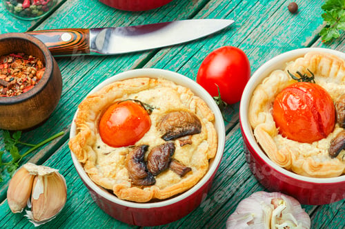 Preview: Homemade Tart With Tomatoes, Mushrooms And Feta Cheese