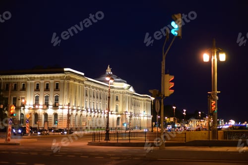 Preview: Academy Of Arts And University Embankment In St.Petersburg At Night, Russia.