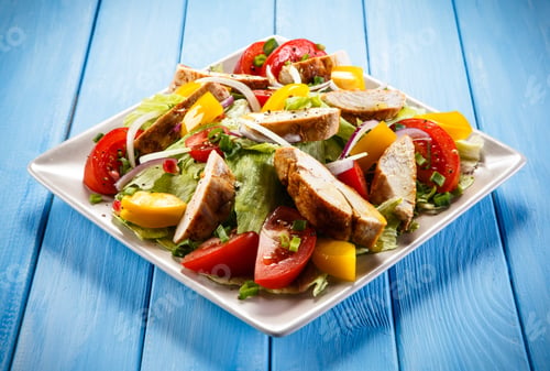 Fresh Colorful Chicken Salad with Tomatoes and Peppers