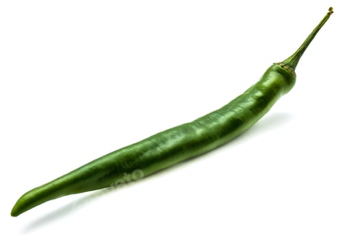 Preview: Chilli Pepper, One Whole Green Cayenne, Isolated On White Background