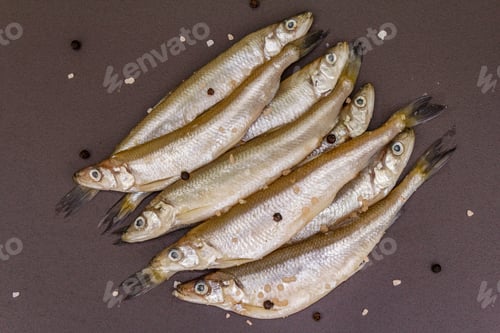 Preview: Raw Sea Fish Smelt, Sardines, Anchovies, Capelin With The Scent Of Fresh Cucumber Ready For