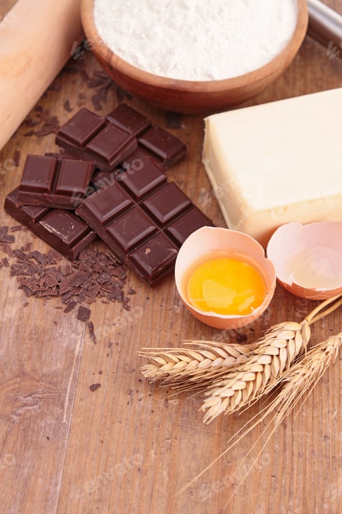 Preview: Baking Ingredient On Wood Background