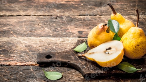 Preview: Fresh Pear. On Wooden Background. Free Text Space