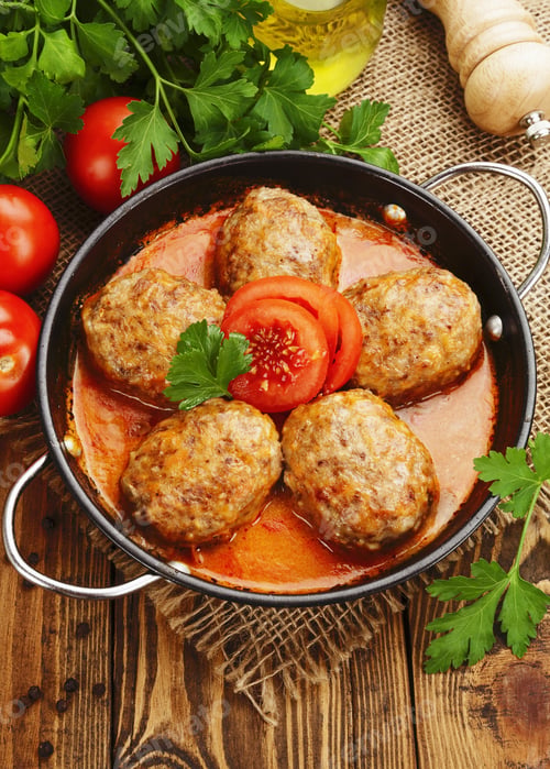 Preview: Meat Cutlets With Cabbage And Rice On The Table