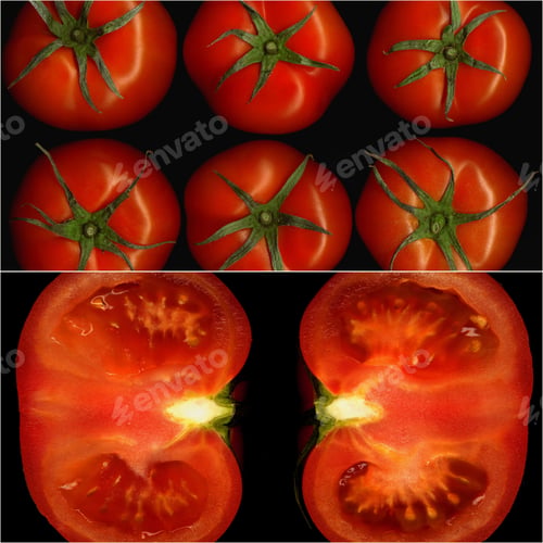 Preview: Tomatoes Collage Composition Nested On A Black Square Frame