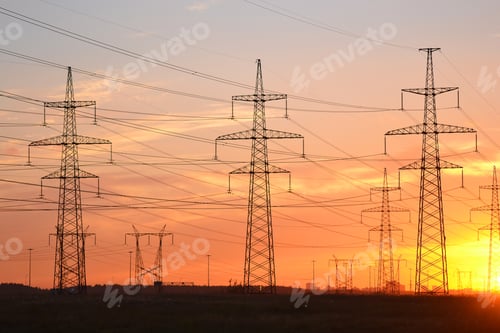 Preview: The Photo Of Electric Power Transmission Lines At Sunset